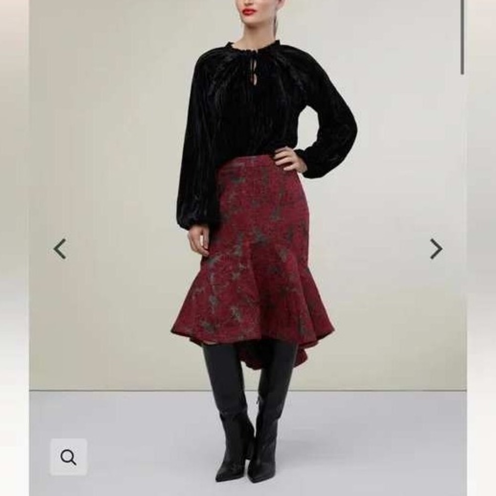 Rachel Parcell Jacquard Midi Skirt, Red & silver, Trumpet Hem, Sz 4 / #8220